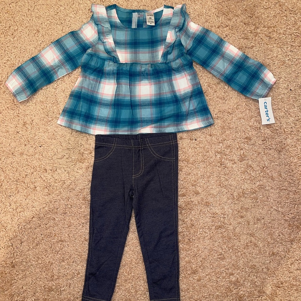 Carter’s, 2-Piece Plaid Twill Top & Legging Set